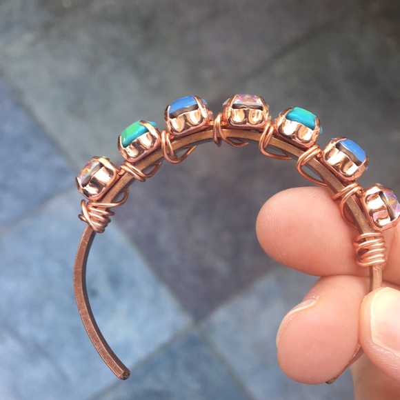 Raw Copper Iridescent Turquoise + Aurora Borealis Crystal Bracelet - Picture 15 of 16